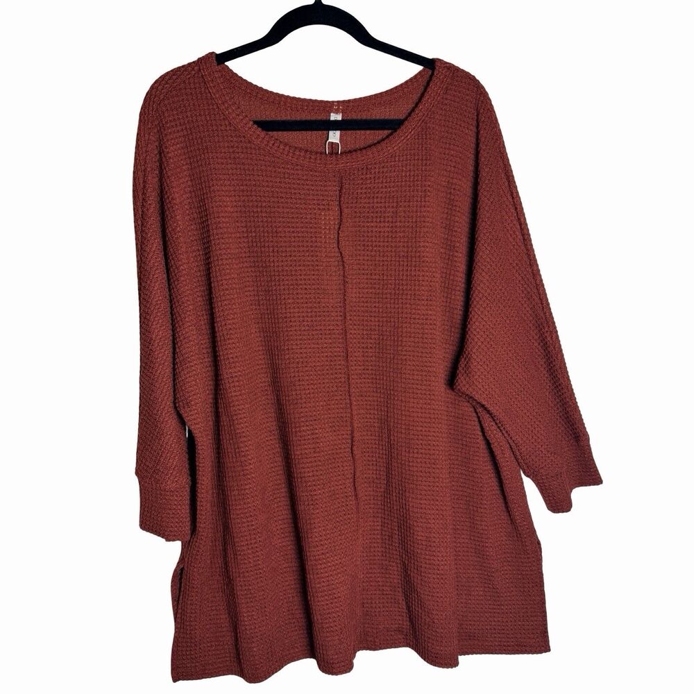Women's Waffle Knit Pullover Shirt Size XL Orange Long Sleeve New w/Tag Dokotoo